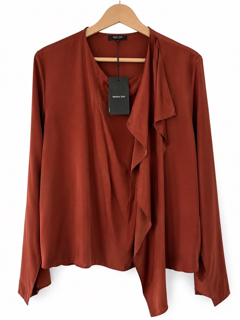 Massimo Dutti NWT Rust Orange Draped Ruffle Blouse 100% Viscose XS - Picture 2 of 12